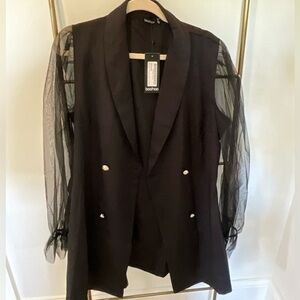 Boohoo Organza Sleeve button down blazer dress